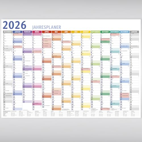 Wandkalender 2026, DIN A3, Jahresplaner, Plakatkalender, Gefaltet, für Büro & Homeoffice 14 Monate Großformat 42x29,7 cm, Kalender 2026