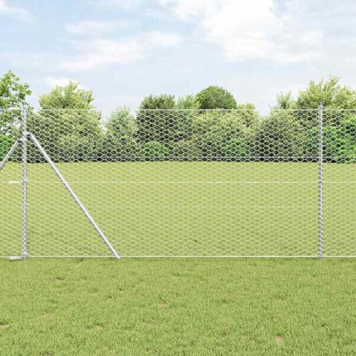 Hexagonzaun Silber 1,4x100m, Verzinkter Stahl, Sechseckiges Design, Robustes Gartenzaun-Geflecht für Außenbereiche, Terrassen, Sichtschutz