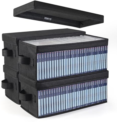 UENTIP 4-Pack CD Storage Box,CD Storage Case With Clear Window,For Home＆Car | CD/DVD Storage Organizer,Non-Woven Fabric,Carry Handle,Holds 128 Full Jewel Case CDs,256 Slim Case CDs,or 700 Sleeved Discs