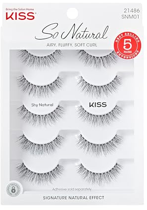 KISS So Natural Wimpern Multipack, „Shy Natural“, 8 mm–10 mm, natürliches Volumen, 5 Wimpernpaare