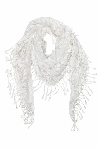 Generisch Eleganter Damen Spitzen-Schal mit Fransen – Leichter Lace Schal/Dreieckstuch – Vintage Spitze Halstuch für Frühling, Sommer & Herbst