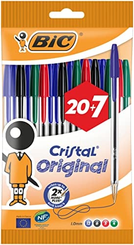BIC Cristal Kugelschreiber, mittlere Spitze, mehrfarbig, 20+7 Stück