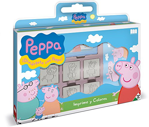 Multiprint Tasche 7 Stempel für Kinder Peppa Pig, 100% Made in Italy, Benutzerdefinierte Stempelset Kinder, in Holz und Naturkautschuk, Ungiftige Waschbare Tinte, Geschenkidee, Art.07875
