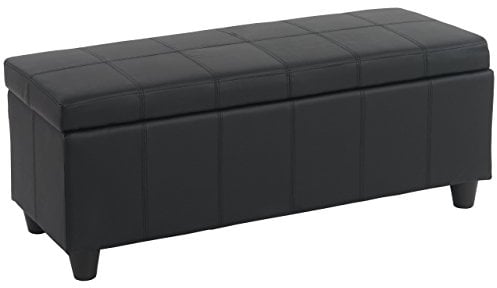 Mendler Aufbewahrungs-Truhe Kriens, Sitzbank Bank, Kunstleder, 45x114x45cm - schwarz matt