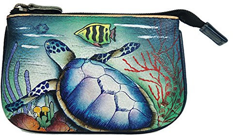 Anuschka Damen Leder Münzgeldbörse - Echtes Weichleder - Handbemalt Original Kunst - Ocean Treasures