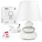 Nachttischlampe Lina (weiß-silber) Tischleuchte Keramik Tischlampe mit Stoffschirm, LED geeignet, E14 230V Keramik, Tischlampe, Nachttischleuchte, Fenster Lampe, Sofalampe. Fensterbank Lampen