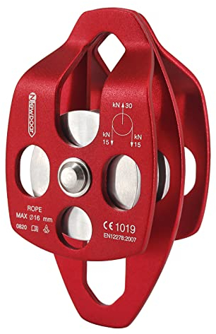 NewDoar 30KN Seilrolle Umlenkrolle Einzel-/Doppelrolle Große Rettungsrolle Einzel-/Doppelrolle mit Schwenkplatte für Rettungstransporte, Baumpfleger, Baumklettern(Doppelrolle Rot 1 Stück)