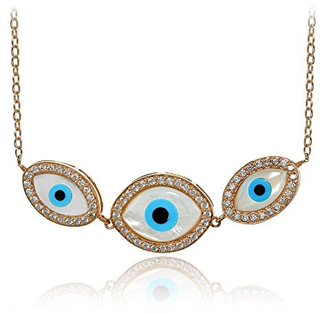 Rose Gold Flashed Sterling Silver Cubic Zirconia Triple Evil Eye Necklace