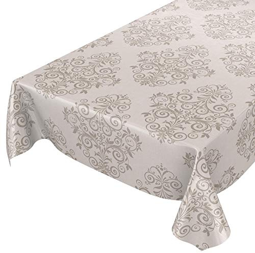 ANRO Wachstuchtischdecke Wachstuch Wachstischdecke Tischdecke abwaschbar Ranken Barock Arabeske Beige wasserabweisend Gartentischdecke Meterware pflegeleicht Lotuseffekt 240 x 140cm