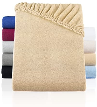 BaSaTex Winter Thermo Fleece Spannbettlaken für Wasserbetten und Boxspringbetten - wärmendes plüsch Spannbetttuch - Flauschiges Bettlaken | Größe: 200x220 cm Steg: 40 cm | Farbe: Sand/Beige