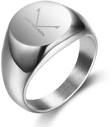 BOBIJOO JEWELRY - Chevalière Bague Homme Initiale Gravée au Choix Acier Inoxydable Argenté 13mm - 21 (11 US), K - SILVER