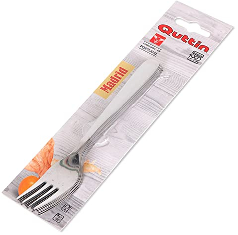 Quttin - Set 6 Tenedores de Postre de Acero Inoxidable de 1,5 mm. Tenedor de 4 Puas. Pulido brillo espejo. Colección Madrid