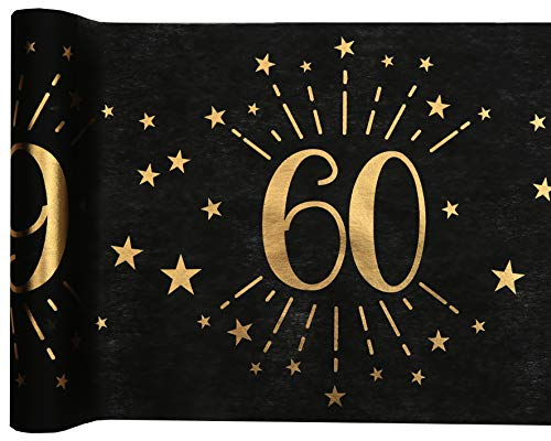 cama24com Tischläufer Vlies schwarz Zahl 60 Gold Geburtstag 5m Tischvlies Tischdekoration Deko mit Palandi® Sticker
