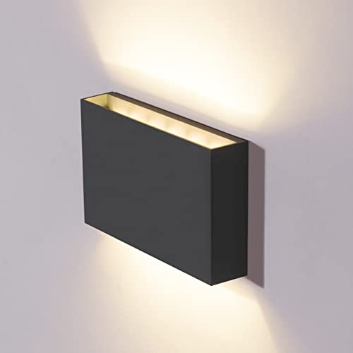 DAWALIGHT 12W Außenwandleuchte Wasserdicht IP65 Dekorative Wandlampe, 3000K Warmweiße LED Wandleuchte Dunkelgrau für Innen und Außen, Plastik