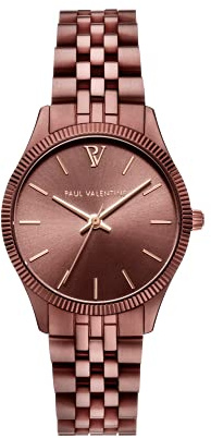 PAUL VALENTINE Iconia Coffee Damenuhr 28mm - Armbanduhr mit Metallic-Ziffernblatt, kratzfestes Glas, Edelstahl-Armband, Uhr für Damen