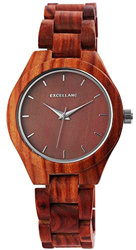 Excellanc Damen-Uhr Holz Gliederarmband Faltschließe Analaog Quarz 1800171 (Sandelholz)