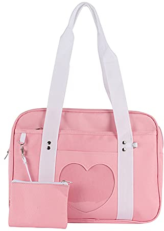 Fuaensm Ita Tasche Herzform Fenster Japanische Schule Handtasche Schulter Geldbörse Große JK Tasche Mädchen Duffle Geldbörse Anime Schulranzen für Lolita Comic DIY Cosplay, Rosa, 36