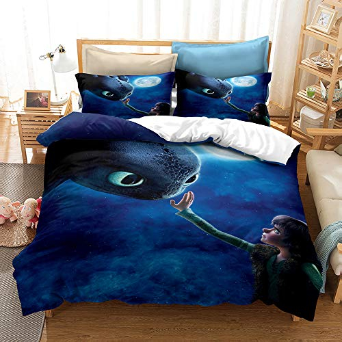 CHAOSE-DEB Doppel-Bettbezug-Set Drachenzähmen-Mikrofaser-Bettwäsche-Set Atmungsaktiver Bettbezug Mit Reißverschluss Und 2 Kissenbezügen (Drache 03,135 x 200 cm)
