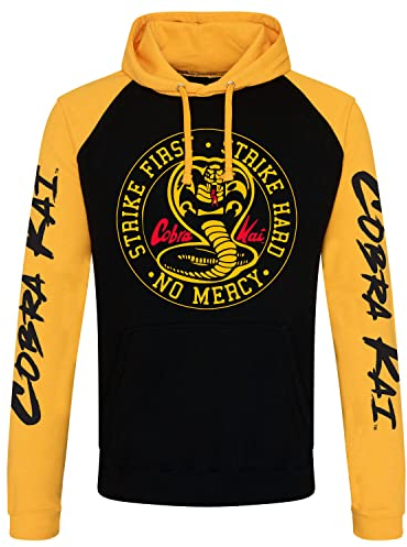 Cobra Kai Offizielles Lizenzprodukt Baseball Kapuzenpullover (Schwarz - Gelb), Small