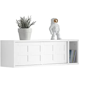 SoBuy Étagère Murale Meuble de Rangement Salon Mural Meuble Cuisine - Meuble d'Entrée - 2 Portes Coulissantes, Rangement Caché - pour Entrée, Cuisine, Salon, Salle de Bain - Blanc 75x20x23 cm FHK18-W