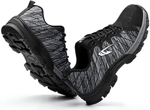 IYVW Safety 536 Arbeitsschuhe Herren Sicherheitsschuhe Herren Damen Leicht Stahlkappenschuhe Sportlich Atmungsaktiv Schutzschuhe Grau 37 EU
