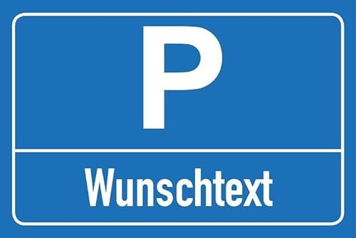 AllesKlaro® - Wunschtext Hinweisschild - selbst gestalten - Parkplatz blau - Querformat - stabile 4 mm Verbundplatte (45 x 30 cm) - 4x Bohrlöcher