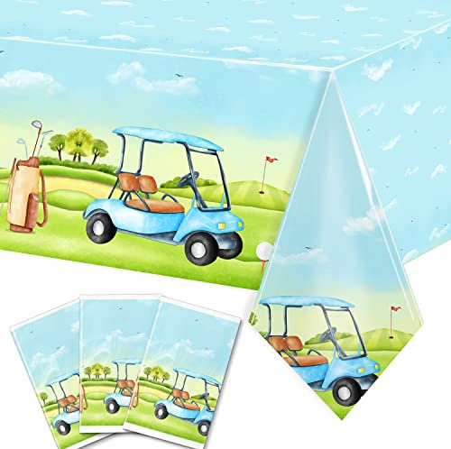 HAKOTI Golf Party Tablecloth - Disposable Rectangular Plastic Blue Table Cover for Sports Events, Birthday Party Decoration (3Pack)