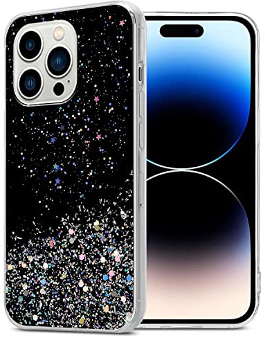 Cadorabo Hülle kompatibel mit Apple iPhone 14 PRO Rundumschutz TPU Silikon Case Mädchen Glitzer Strass Design Slim Kratzfest Weiche Gummi Bling Schutzhülle für Apple iPhone 14 PRO in Schwarz