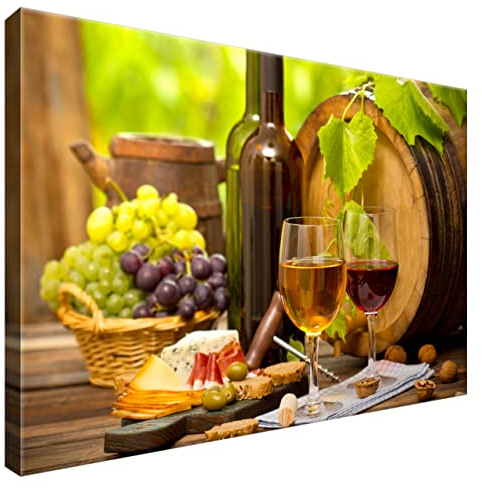 Estika Leinwand bilder - Wein, Käseplatte - 60x40 cm, 1 teilige kunstdruck - Wandbilder wohnzimmer, schlafzimmer, Moderne wanddeko, Bild auf leinwand - Küche, Restaurant bilder - 2231A_1E