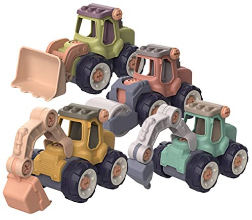 Toyvian 4stücke Baufahrzeug Spielzeug Für Junge Mädchen Simulationsfahrzeuge Aus Sicherem Material DIY Montage Bagger Modell Fördert Praktische Fähigkeiten Und Kognitive Entwicklung