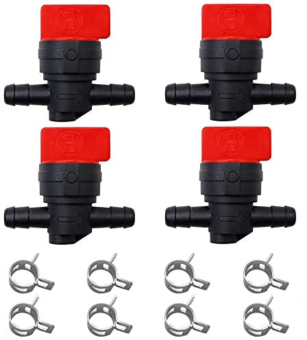 1/4 Zoll Inline Kraftstoffabsperrventil Gerades Gasventil für Rasenmäher Aufsitzmäher Gartentraktor Schneefräse Power Hochdruckreiniger Generator Push Mäher Rasenmäher Vergaser Trocken mit Klemmen
