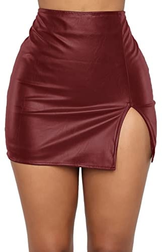 Panegy Minirock Kunstleder Rock Split Rock für Frauen Bleistift Bodycon Rock Hohe Taille Wrap Rock Casual Skinny Skirt