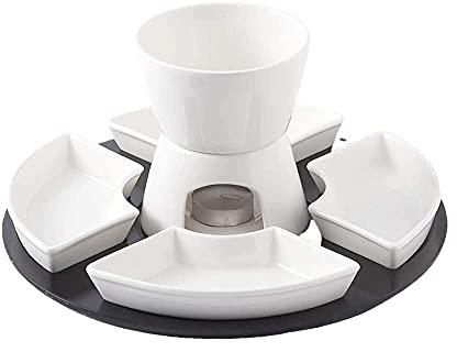 Trjgtas Service à Fondue au Chocolat Chocolat fondu avec Assiettes Fourchettes en Acier Inoxydable en céramique Facile à Utiliser et Longue