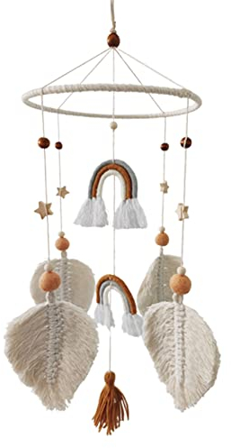 TROYSINC Mobile Baby Windspiele, Regenbogen Blätter Sterne Windspiel, Mobile Baby mit Filzbällen, Mobile Baby Mädchen Bettglocke Anhänger für Babybett Jungen und Mädchen