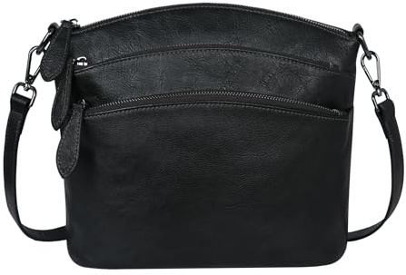 HESHE Crossbody Bags for Women Genuine Leather Purses with Multi-Pockets Vintage Ladies Small Shoulder Satchel Bag
