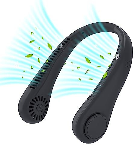 GALER Neck Fan, Portable Rechargeable Bladeless Neck Fan Mini Cooling Personal Fans, 3 Speeds Leafless Hanging USB Wearable Fans for Women Men Home Office Travel Sports Outdoor (Black)