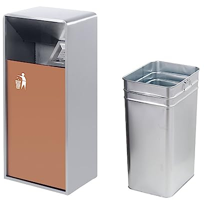 FIONEL Poubelles extérieures Poubelle verticale extérieure en acier inoxydable avec cendrier amovible et seau intérieur en alliage de zinc en fer facile à nettoyer Grande capacité