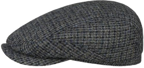 Stetson Brayton Harris Tweed Driver Flatcap Mehrfarbige Schirmmütze mit wärmender Schurwolle Handgefertigt in Deutschland Herren Herbst/Winter grau-blau 61 cm