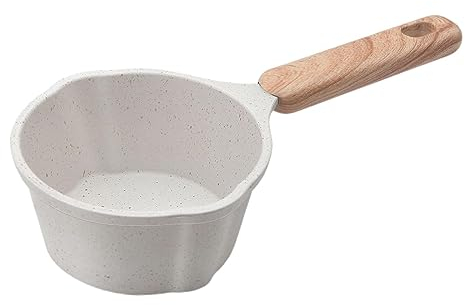 Sharplace Casserole à Lait Petite Casserole Plat Porridge Pot 280ml avec Poignée en Bois Casserole Revêtement Antiadhésif pour Camping Cuisson Cuisinière, Blanche