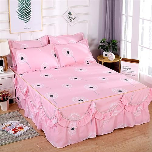 Odot Bettrock Rüschen, Spannbettlaken mit Volant Elastische Bettvolants Matratzenschoner Spannbetttücher Spannbetttuch Superweiches Bettlaken für Boxspringbetten (150x200cm,Löwenzahn)