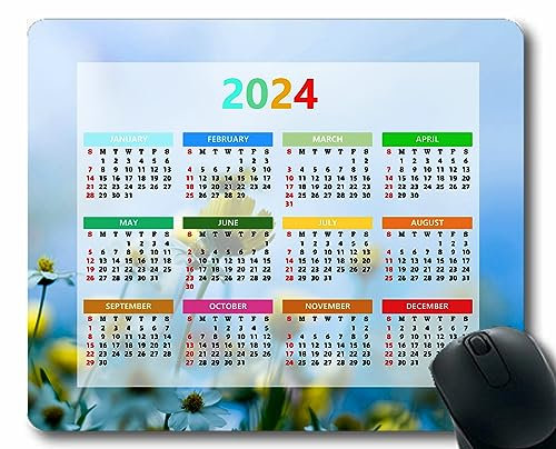 YENDOSTEEN Mauspad 2024 Kalender mit Feiertagen,Strahlen,Linien,helle Farben rutschfeste Gummi-Mauspads für Bürocomputer,Laptop