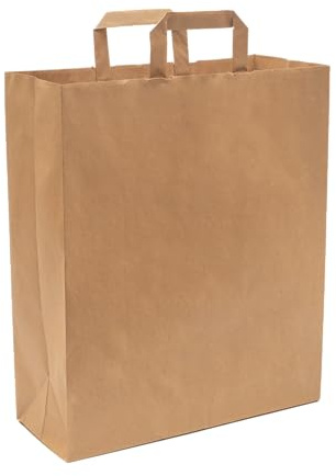 El Carmen Papiertüten Tragetaschen, 100 % recycelbar, robust, ideal für Gewerbe, flacher Griff, 300 Stück, 32 + 14 (Faltenbalg) x 39 cm, umweltfreundlich