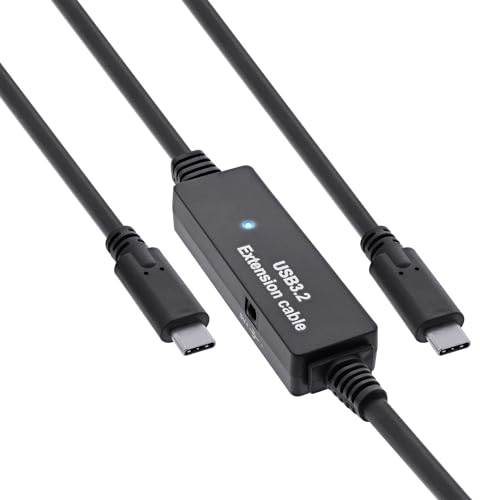 InLine USB 3.2 Gen.1 Aktiv-Kabel, USB-C Stecker an USB-C Stecker, Reapter-Kabel mit Signalverstärkung, Verlängerung, lange Distanzen, für Festplatten, Drucker, Webcams und mehr, 15m, 35672C