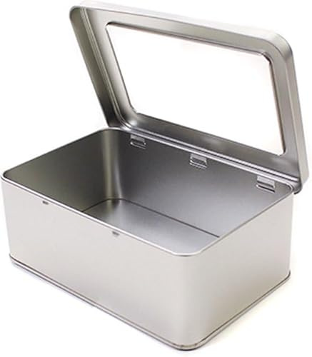 Luxus - Keksdose - Silber mit Fenster - Aufbewahrungsbox - Kuchendose - Aufbewahrung - Aufbewahrungsbox - Rechteckig - Scharnierdeckel
