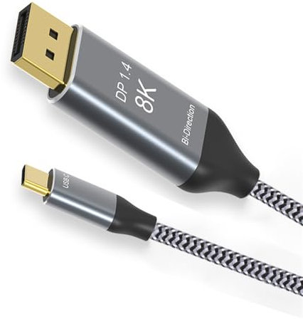 NFHK Reversible DisplayPort DP Source to USB 3.1 Type C USB-C Displays Male 8K HDTV Cable for Laptop Monitor 1.8m