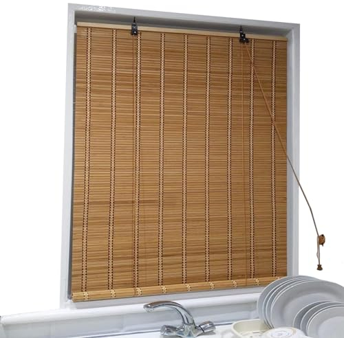 Retro Bambus Rollo Bambusrollo Bambus Jalousie Seitenzugrollo,Lichtfilter-Rollo Raffrollo Vorhang,Fenster Rollo aus Bambus für Innen Sichtschutz Sonnenschutz,für Terrasse/Küche (180cm x 260cm)