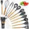 Kitchen Utensil Set, hicoosee 22 Pieces Silicone Cooking Utensils Set, Natural Wooden Handles Cooking Tool BPA Free Non Toxic Non Stick Heat Resistant Silicone Kitchen Gadgets Utensil Set, Grey