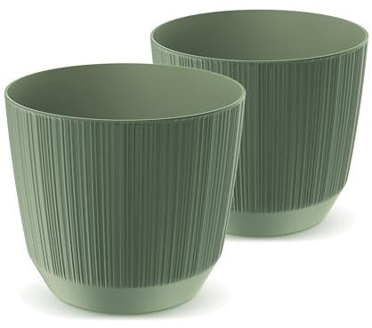 Tymar Blumentopf,Übertopf, 2er-Pack, Blumenübertopf aus Kunststoff, Matte, Runde Form (ø 9 cm, (2pack) Grün)