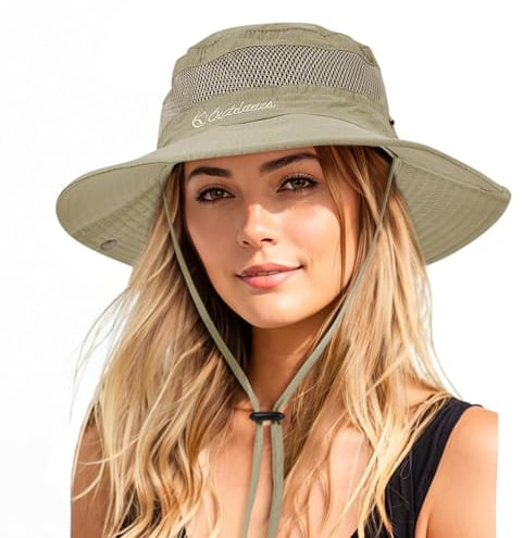 Durio Sonnenhut Damen und Herren - Outdoor Sommer Wanderhut UPF 50+ UV-Schutz Bucket Cap mit Kinnriemen Fischerhut Safarihut Faltbar Mesh Breite Krempe Campinghut