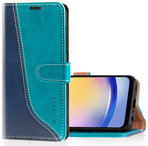 Mulbess für Samsung Galaxy A25 5G Hülle, Handyülle Leder mit Kartenfach, Klapphülle mit Magnetverschluss, Flip Case Etui Handytasche Schutzhülle, Stilvoll Mint Blau